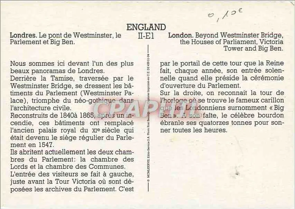 London. Die Westminster-Brücke, das Parlament und Big Ben — II-E1 - Rückseite
