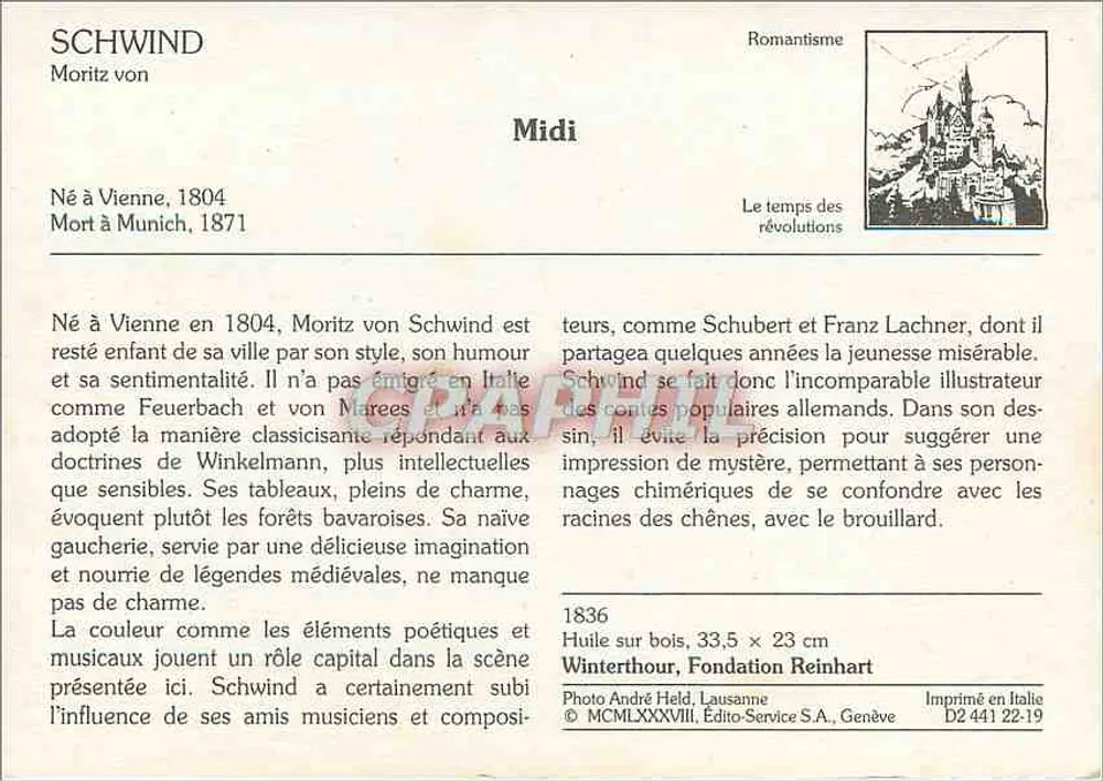 Tema mitológico — mulher de cabelos longos em um lago alpino — desenho de Moritz von Schwind - Verso