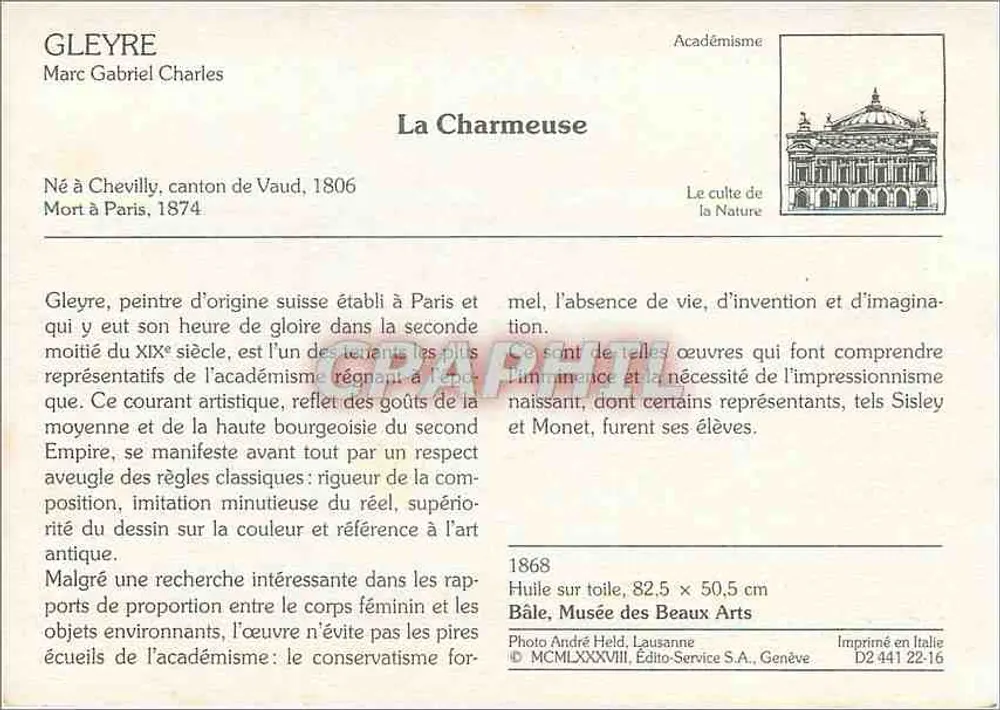 La Charmeuse — Charles Gleyre — Editor: Photo André Held, Lausanne - Verso