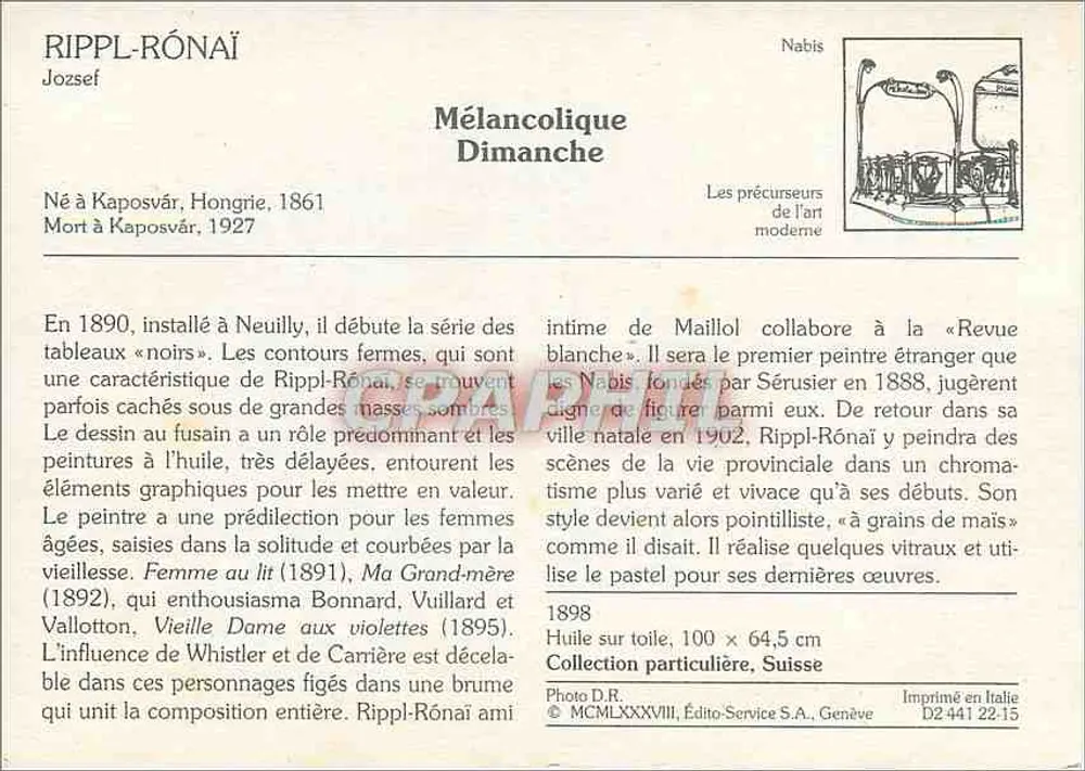 Mulher na cama — Domingo Melancólico — Rippl-Rónai - Verso