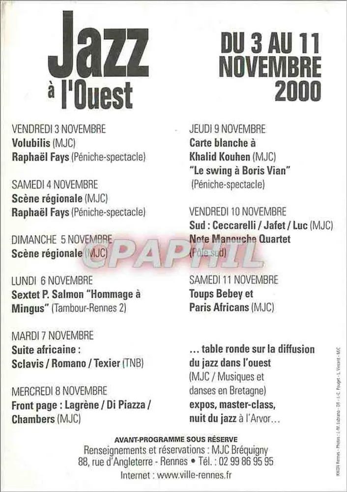 Jazz à l'Ouest — Jazz-Festival in Rennes — MJ C Bréquigny - Rückseite