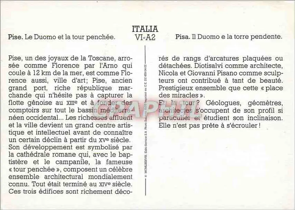 Pisa — Der Dom und die Schieferturm — Graphphil - Rückseite