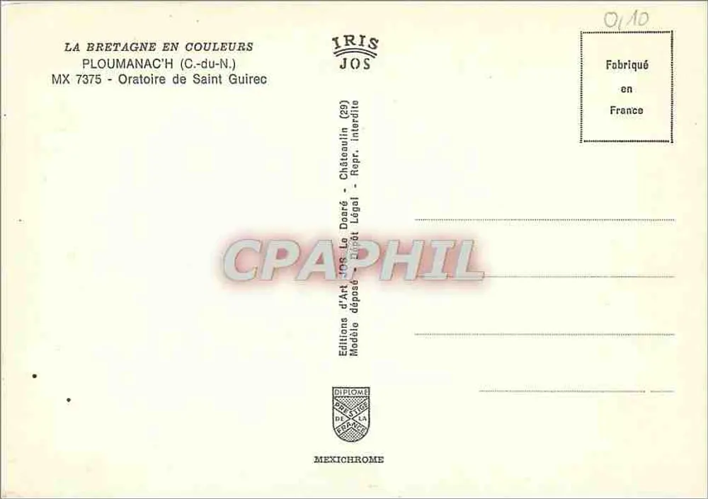 Oratório de Saint-Guirec — Châteaulin (29) — Éditions d'Art Jos - Verso