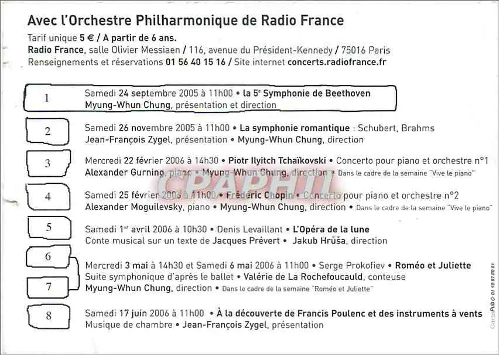Les Musicales des Philharmonischen Orchesters von Radio France — Saison 2005-2006 — Radio France - Rückseite