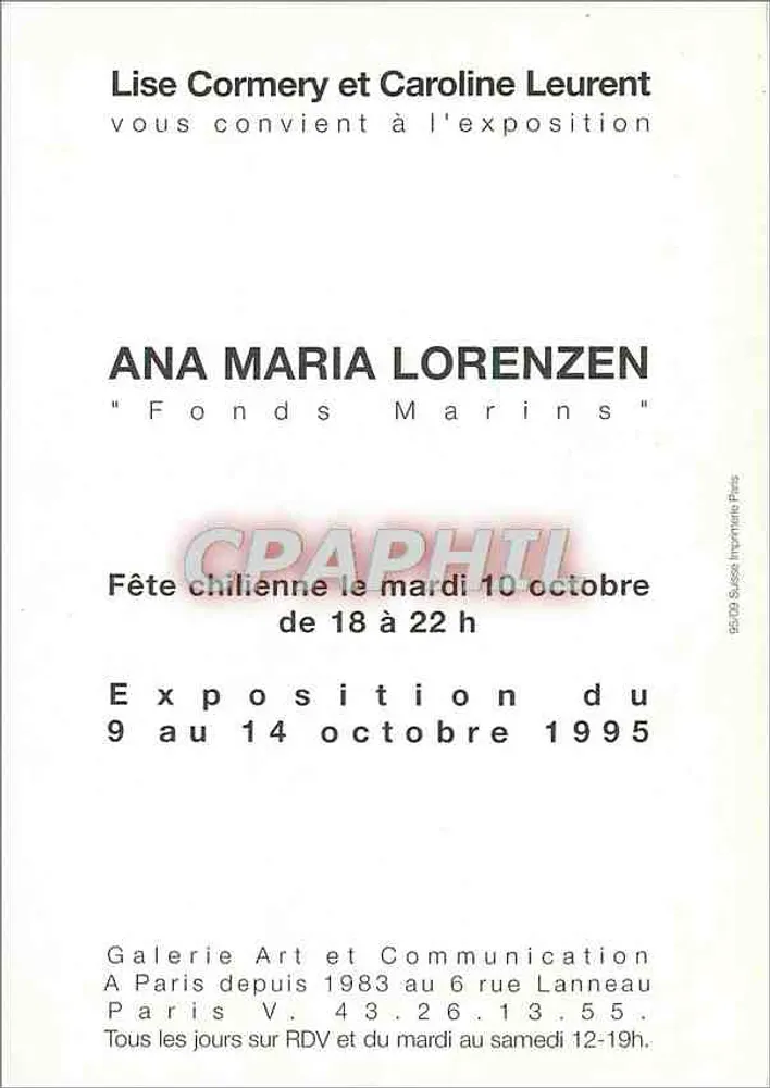 Exposição Ana Maria Lorenzen — Fonds Marins — Galeria Art e Comunicação, Paris - Verso
