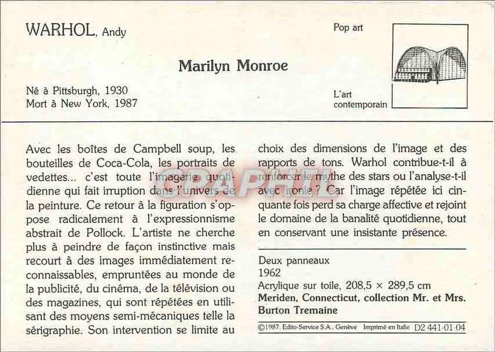 Marilyn Monroe — Arte pop — Andy Warhol, editor Meriden, Connecticut, coleção Mr. e Mrs. Burton Tremaine - Verso