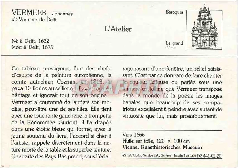 O Atelier — Vermeer de Delft — Editio-Service S.A., Genebra, D2 441-02 20 - Verso