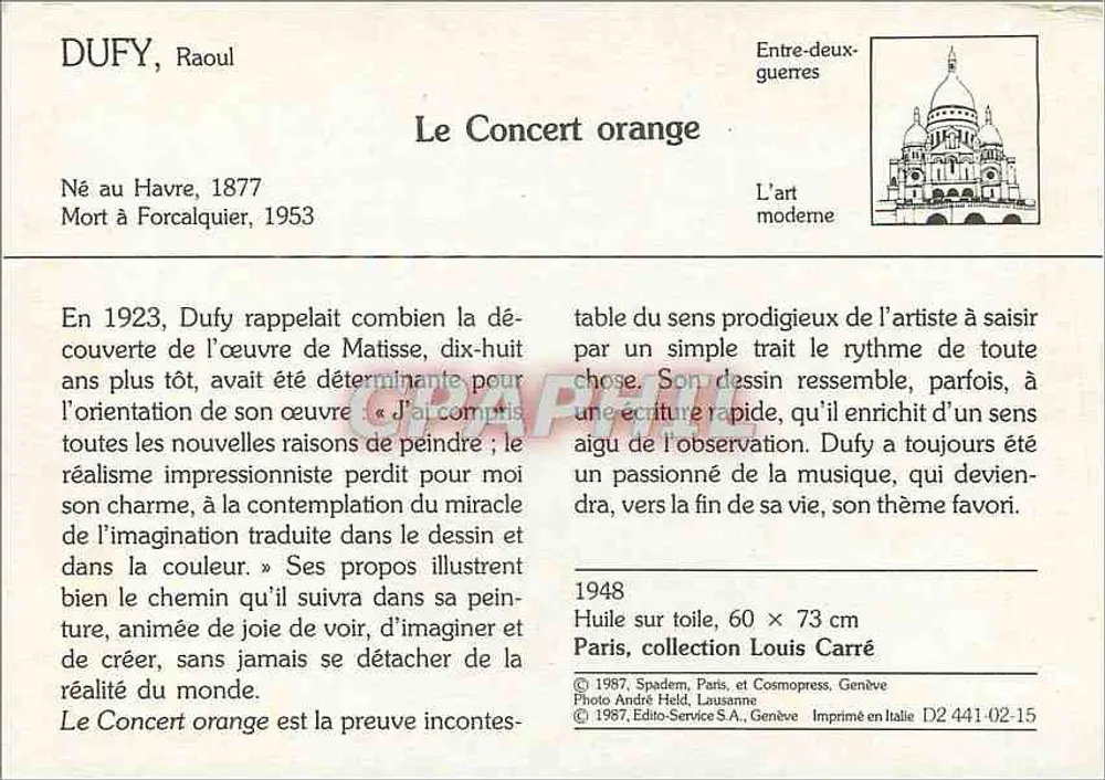 O Concerto Laranja — Raoul Dufy — Editor Spadem, Paris - Verso