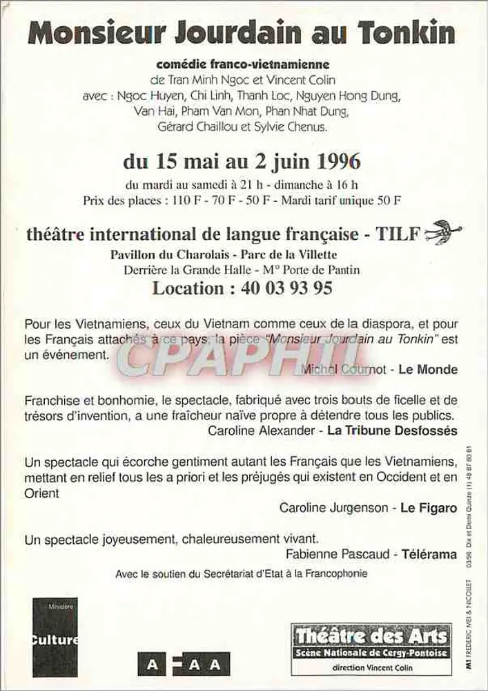Herr Jourdain in Tonkin — französisch-vietnamesische Komödie von Tran Minh Ngoc und Vincent Colin — Internationales Theater der französischen Sprache - Rückseite