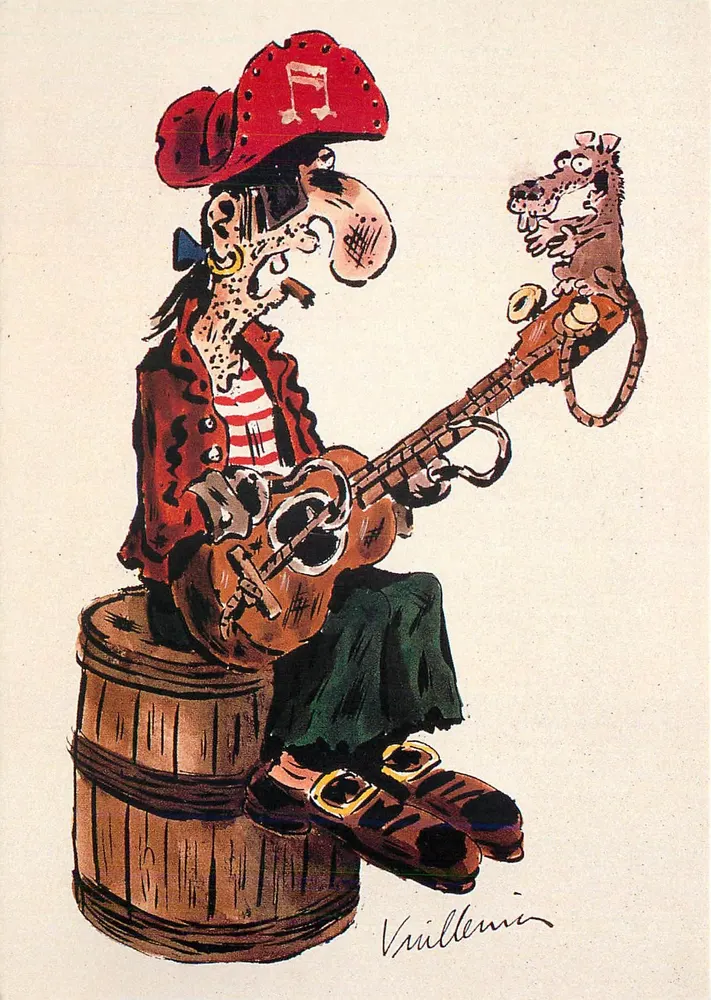 Karikatur eines Musikers mit Ratte — Zeichnung von Vuillemin — Verlag Cartophil - Vorderseite