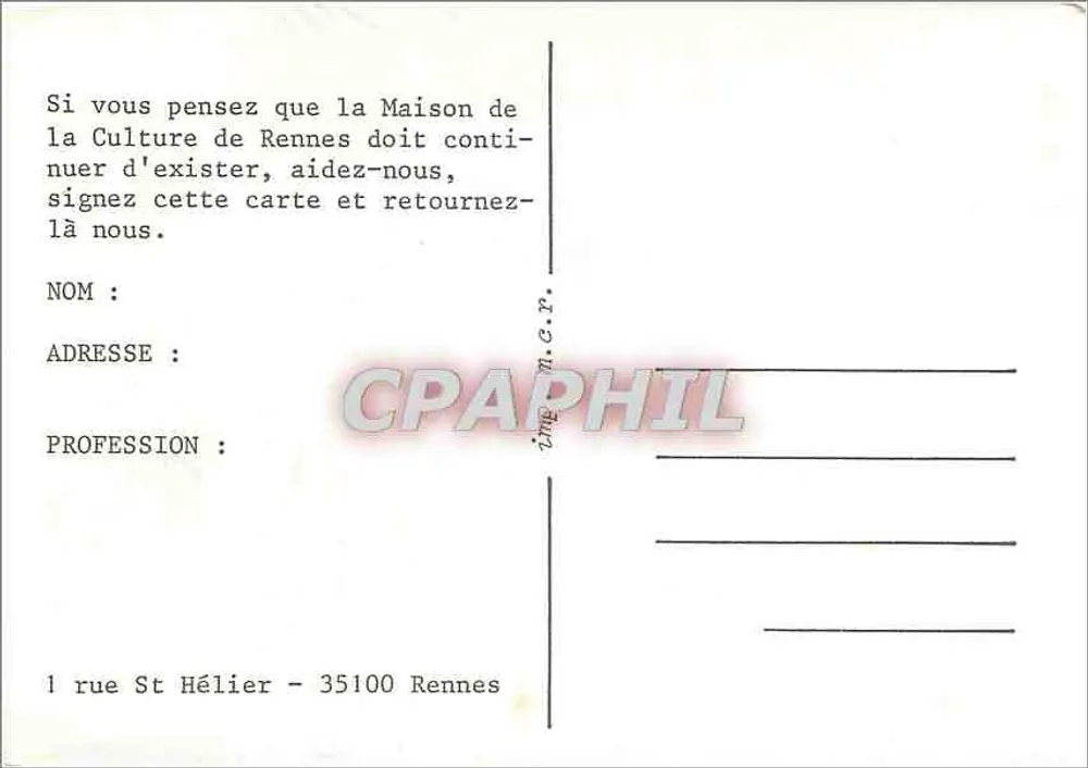 Kulturhaus von Rennes — Appell um Unterstützung — Verleger nicht sichtbar - Rückseite
