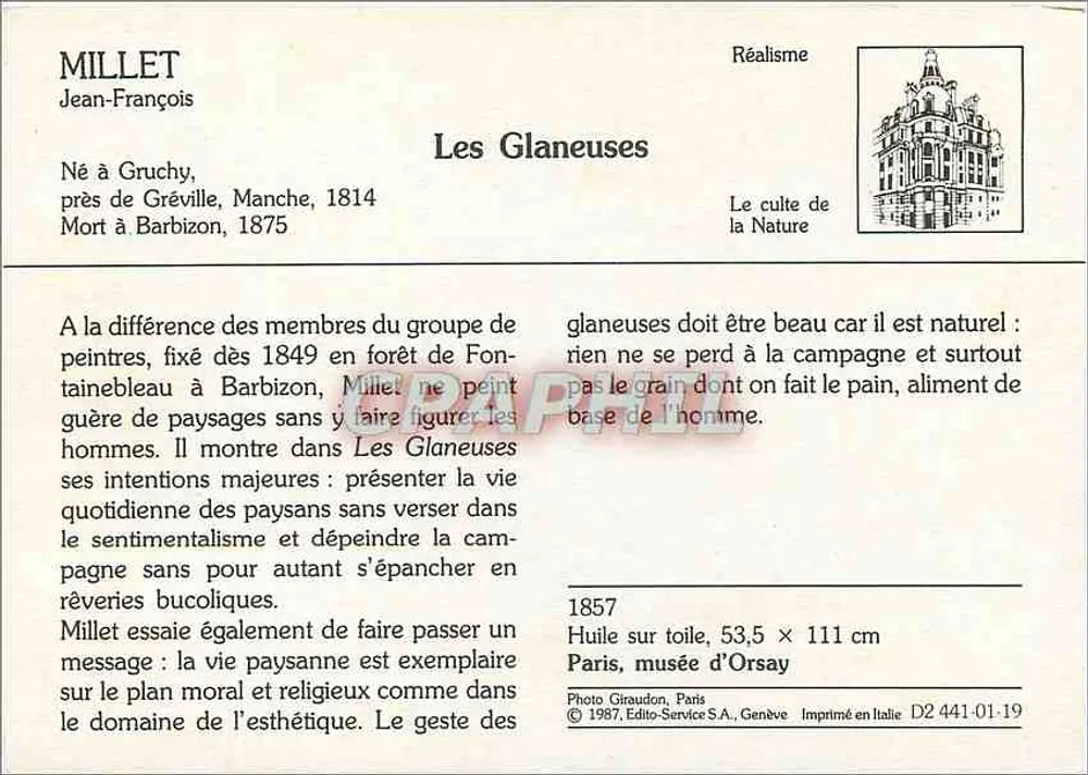 As Glaneiras — Jean-François Millet — Édito-Service S.A., D2 441-01-19 - Verso