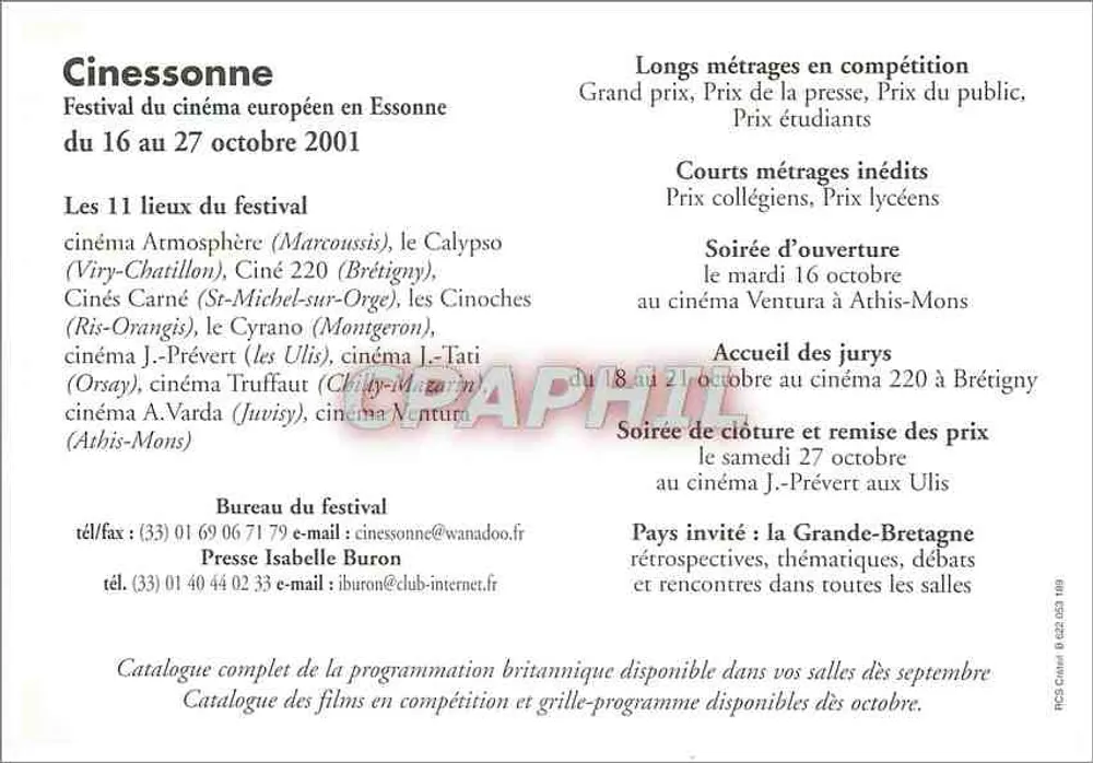 Europäisches Filmfestival in Essonne — 3. Ausgabe — 2001 — Verlag: Cinéssononne - Rückseite