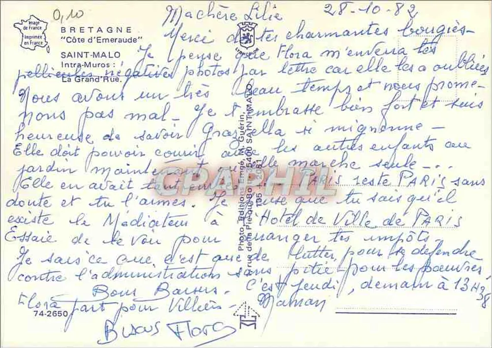 Saint-Malo — Ansicht der Intra-Muros Straße mit der Kirchturmspitze — Enrygé - Rückseite