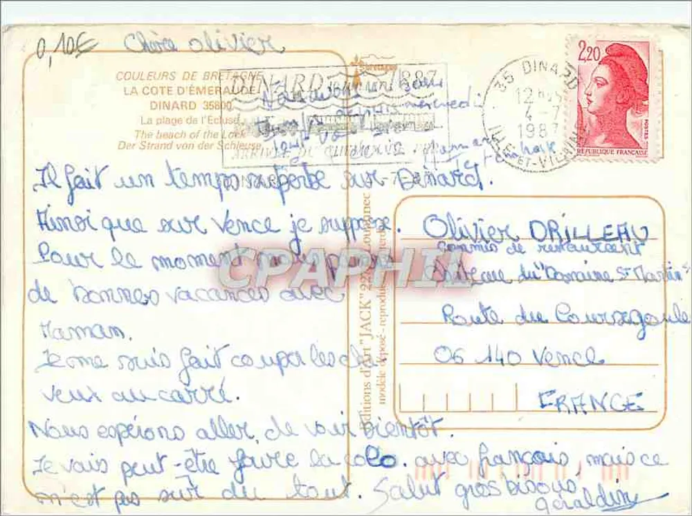Praia de Dinard — vista animada — edições de arte 'Jack' n°105 - Verso