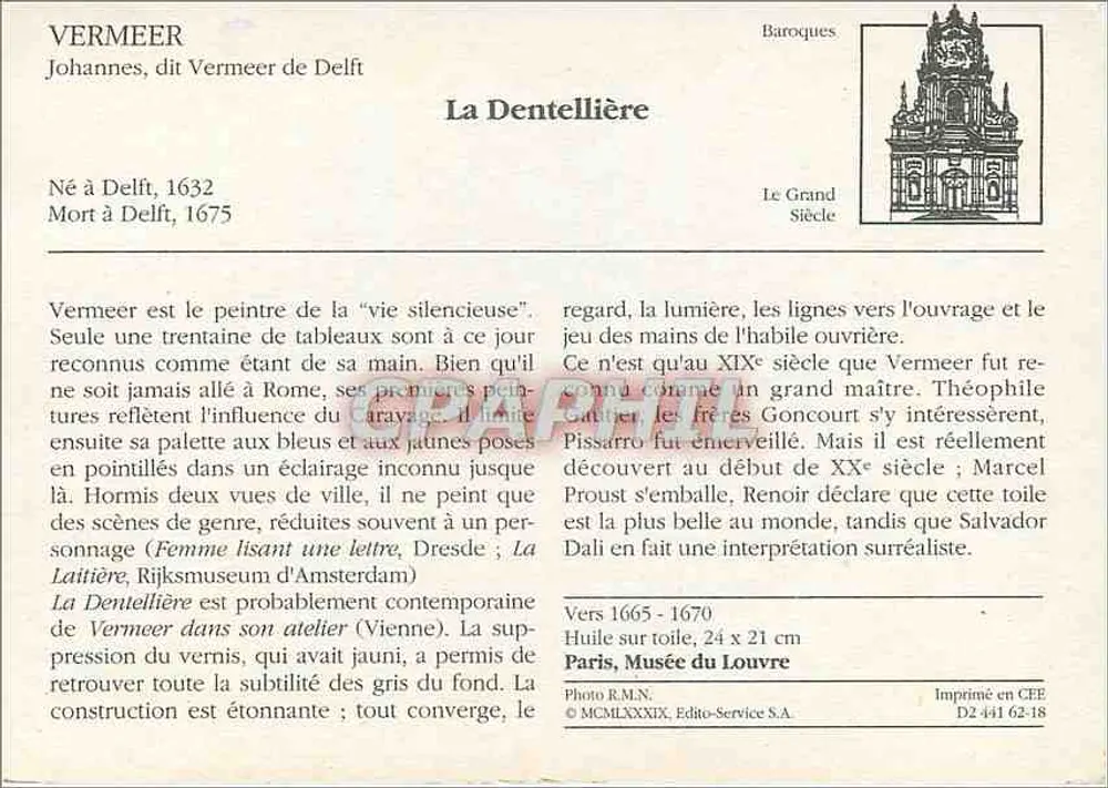 A Costureira — Vermeer de Delft — Editor: Paris, Musée du Louvre - Verso