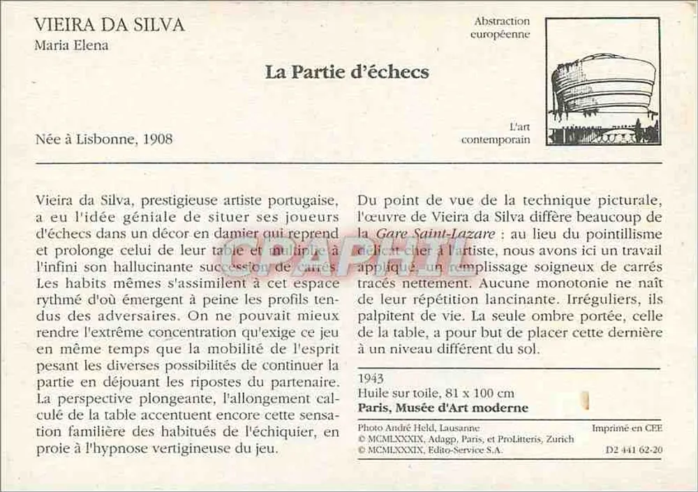 A Partida de Xadrez — Vieira da Silva — Editor CEE, n° D2 441 62-20 - Verso