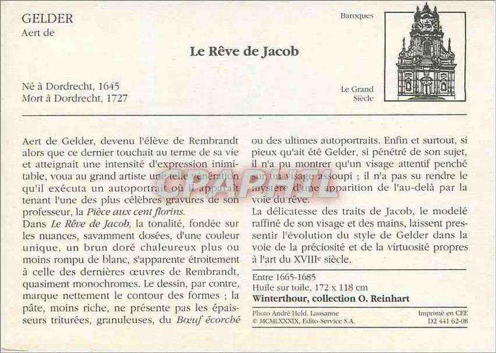 जैकब के सपना - आर्ट डी गेल्डर - प्रकाशक CEE, श्रृंखला D2 441 62.08 - पीछे
