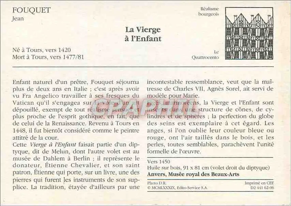 A Virgem com o Menino — Jean Fouquet — Editor CEE, n° D2 441 62-06 - Verso
