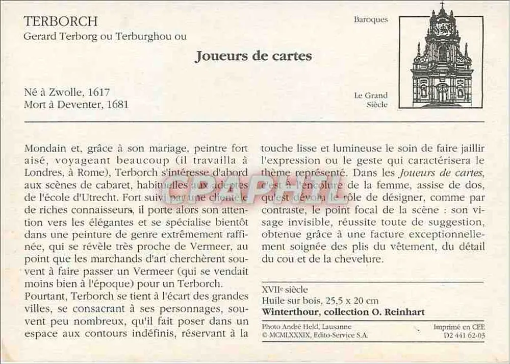Gracze w karty – Gerard Terborch – Wydawca: Editio-Service S.A., nr D2 441 62-03 - Rewers