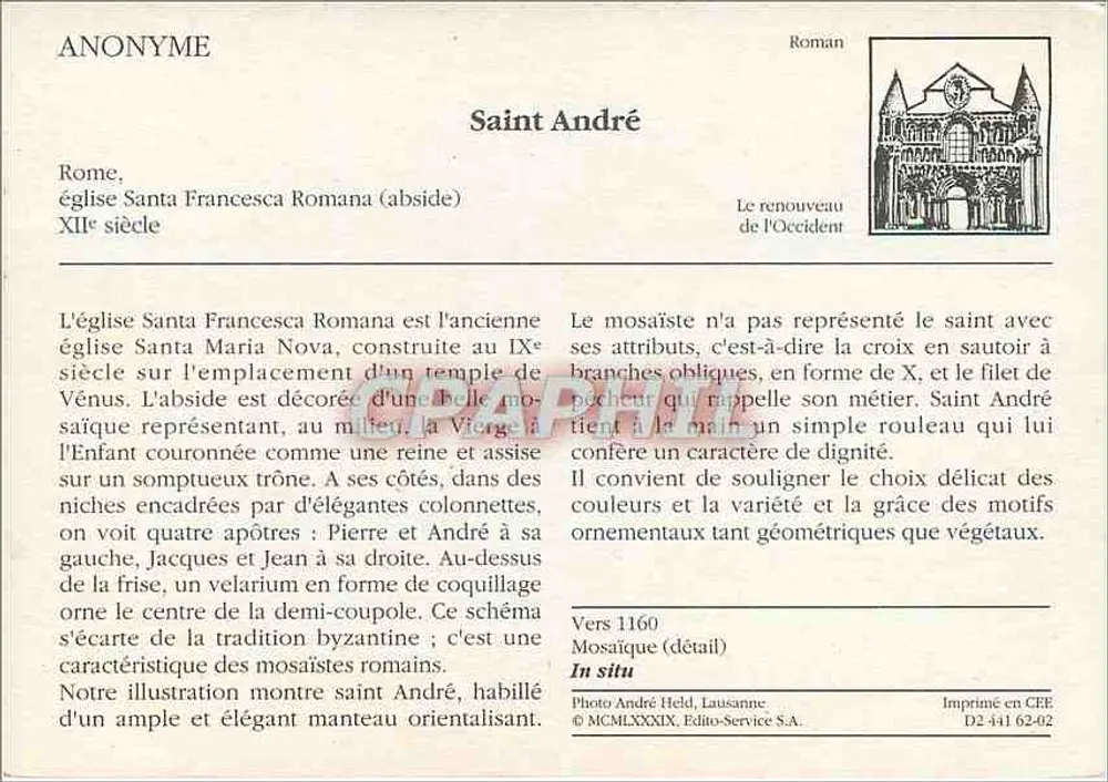 Święty Andrzej — mosaika apsydy kościoła Santa Francesca Romana — Édito-Service S.A. n° D2 441 62-02 - Rewers