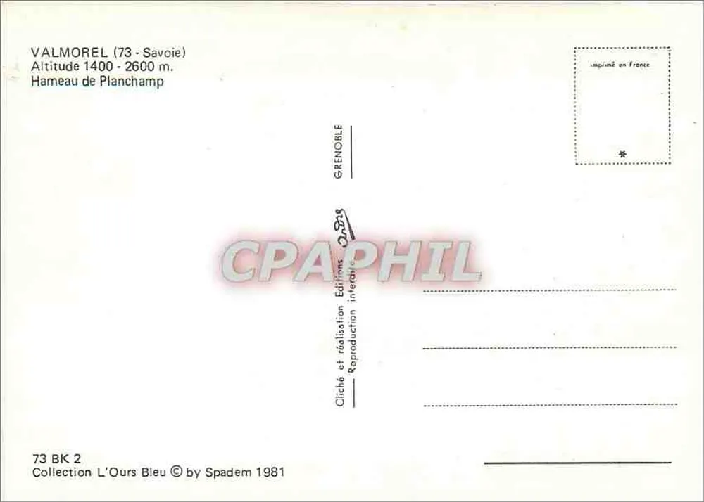 Valmorel (73-Savoie) — Dorf Planchamp — Sammlung L'Ours Bleu, Spadem 1981 - Rückseite