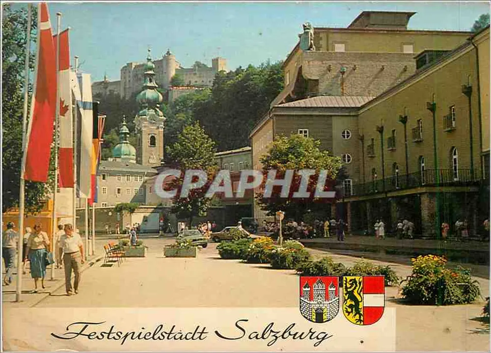 Festspielstadt Salzburg — vista del Max-Reinhardt-Platz con la Festung Hohensalzburg — editore Studio 65 - Recto