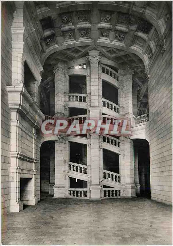 Chambord (Loir-et-Cher) — Der große Doppelrevolutions-Treppenaufgang — Serv. Commercial Montagne Historiques, Gd. Palais, Av. Alexandre III, Paris - Vorderseite