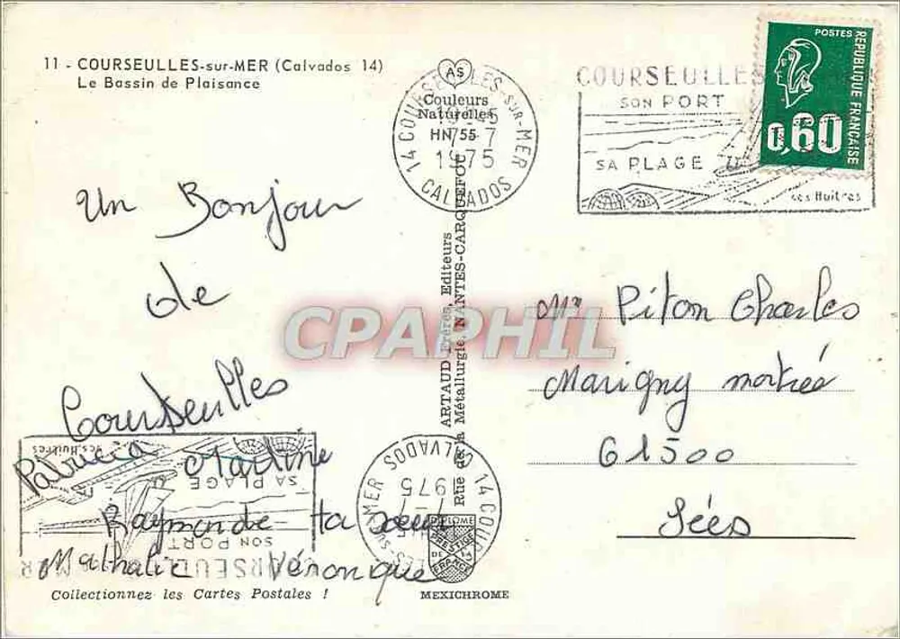 Le Bassin de Plaisance — Courseulles-sur-Mer — Verlag Artaud & Cie - Rückseite