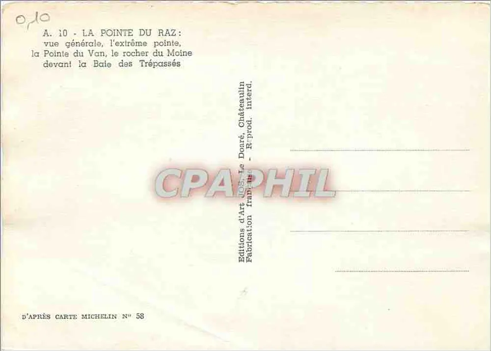 Pointe du Raz — allgemeine Ansicht, der äußerste Punkt, die Pointe du Van, der Felsen des Mönchs vor der Bucht der Toten — Éditions d'Art Le Degré, Châtenuillin - Rückseite