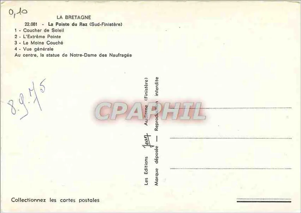 Die Pointe du Raz — Panoramablick — Les Editions Jean (n° 22.081) - Rückseite