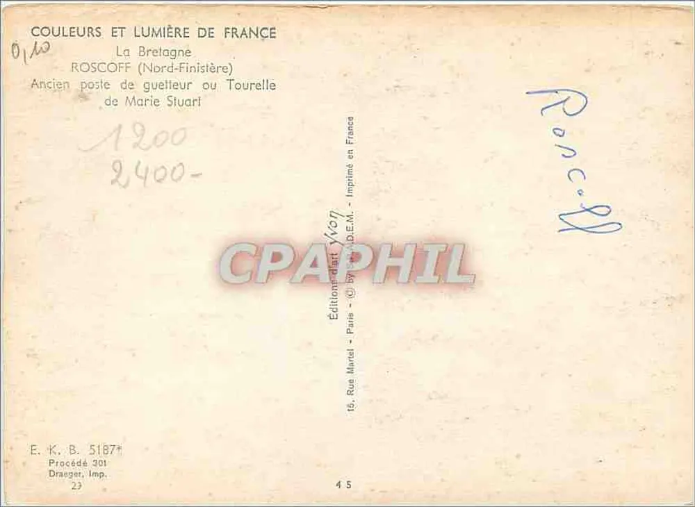 Roscoff — Ehemalige Wachtürme oder Turm von Marie Stuart — Ausgabe Marcel - Rückseite