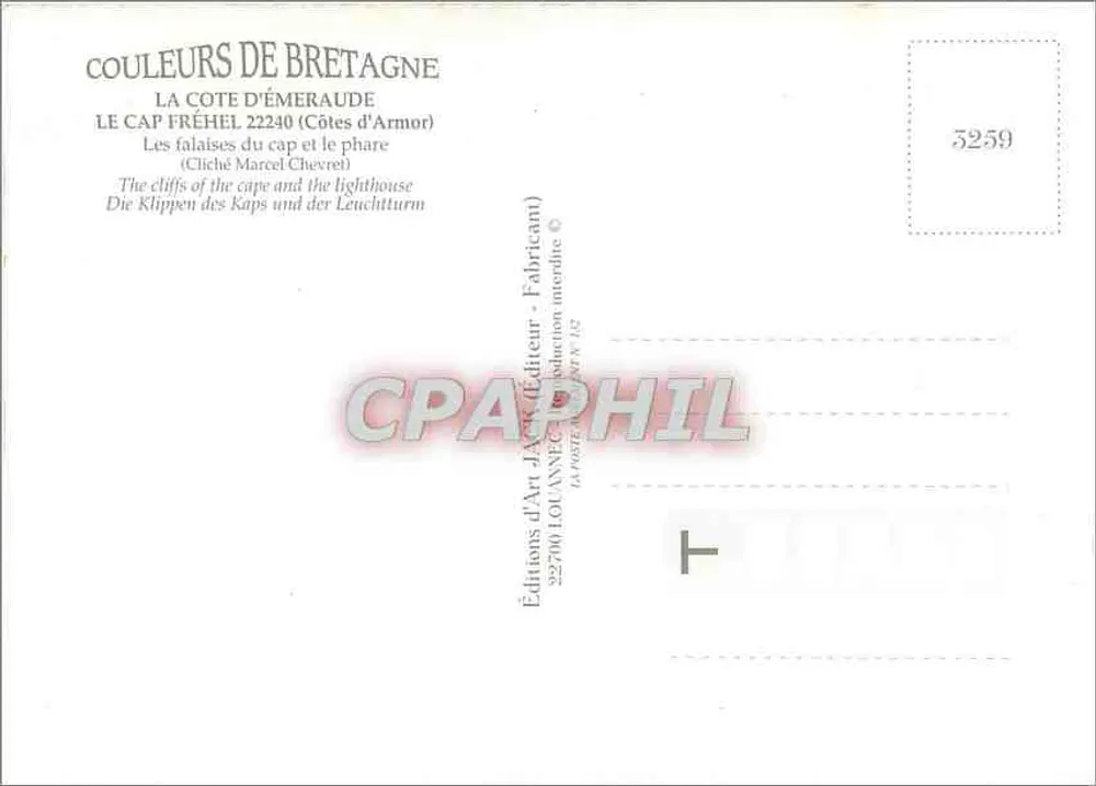Kap Fréhel — Küste der Smaragden — Éditions d'Art J.A. Holanec - Rückseite