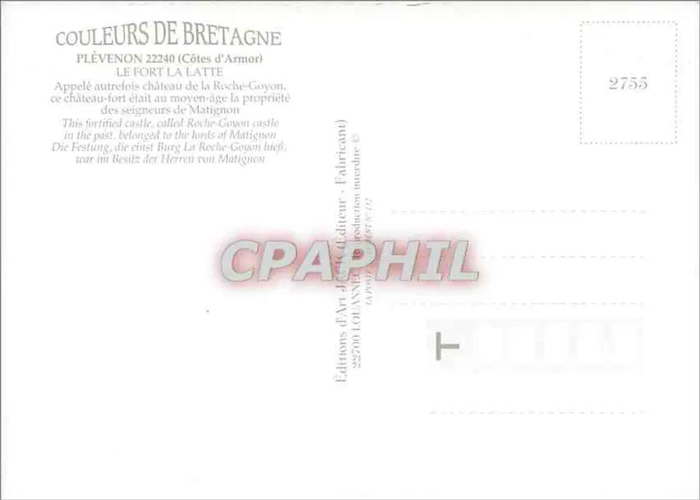 Fort La Latte — Castelo-fortaleza de la Roche-Goyon — Éditions d'Art Louanne - Verso