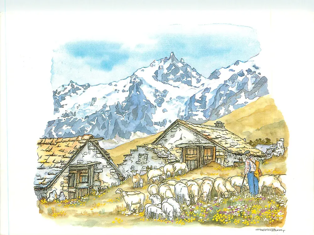 Das Leben in den Bergen — Aquarell von Christian Burdet — éditions mythra - Vorderseite