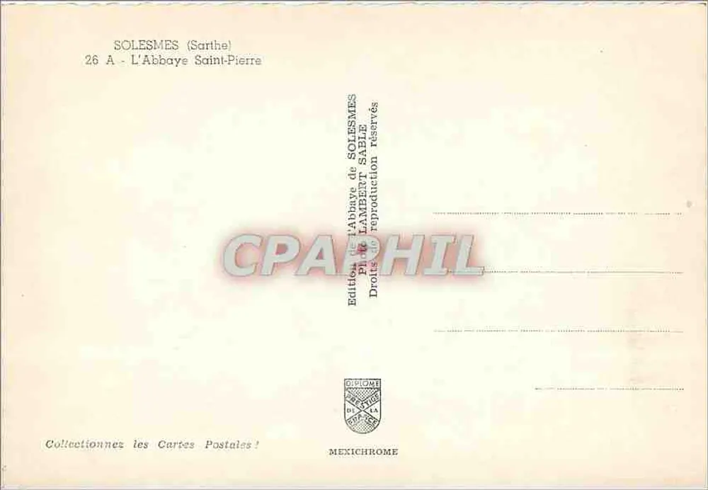 Solesmes (Sarthe) — A Abadia São Pedro — Edição da Abadia de Solesmes por Lambert Sable - Verso