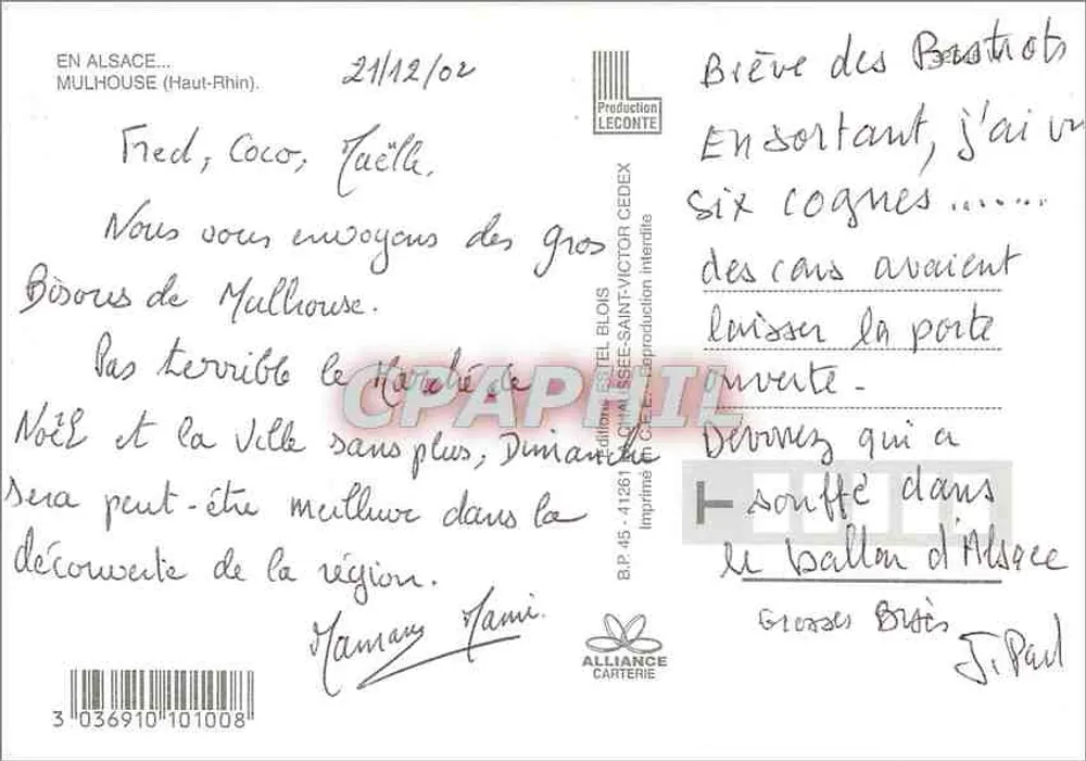 Mulhouse — Gros bisous de Mulhouse — Produção Leconte - Verso