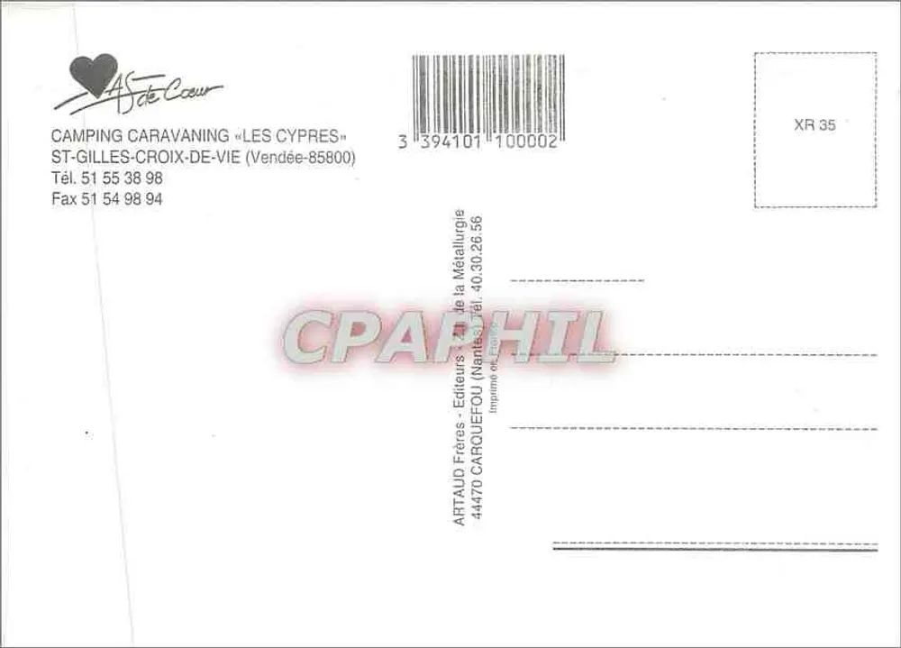 Hotel de Plein Air Les Cyprès — Vendée — Verlag ARTAUD Frères - Rückseite