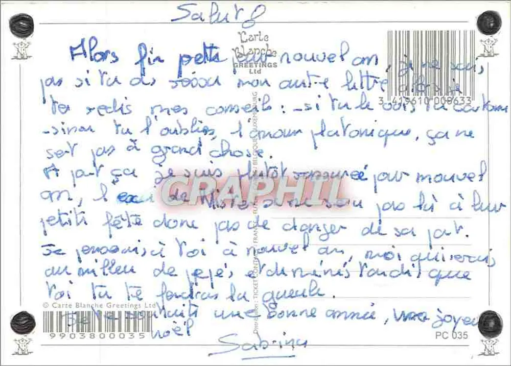 Jungeltiere — Hallo! — Carte Blanche Greetings Ltd, PC 035 - Rückseite