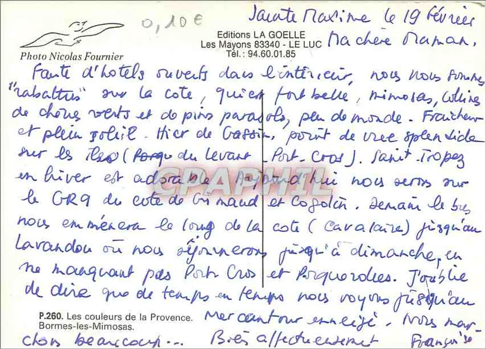 Bormes-les-Mimosas — calle empedrada con casa central — Ediciones LA GOELLE, P.260 - Reverso