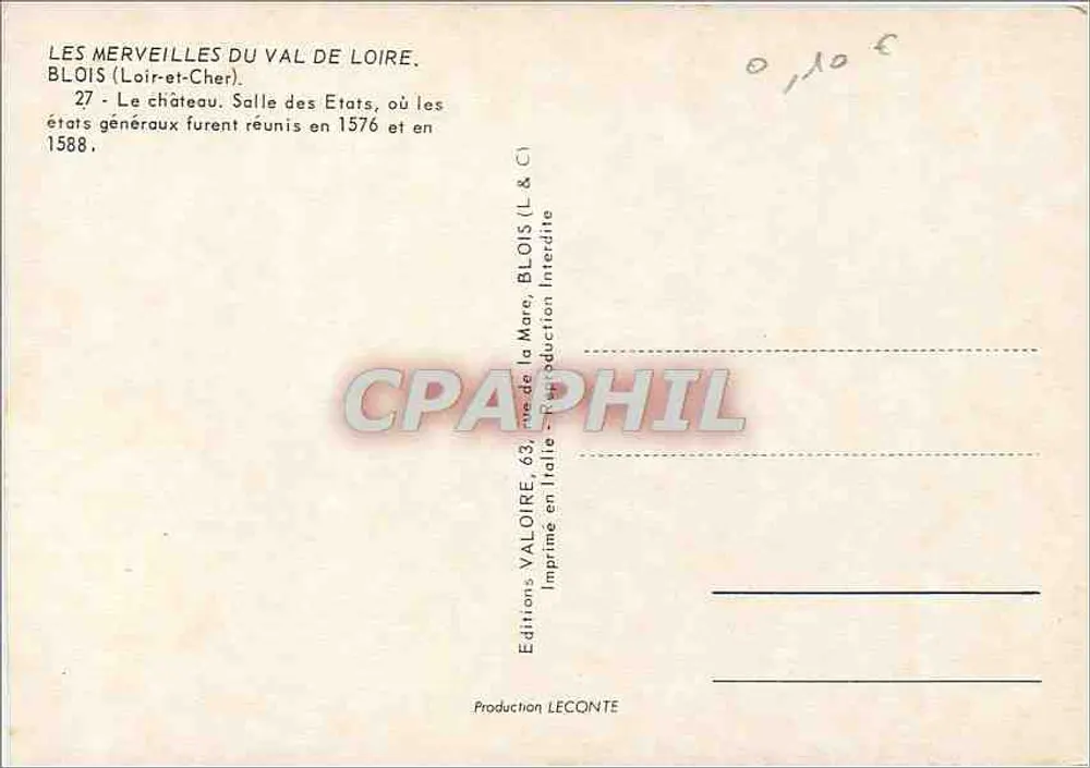 Saal der Staaten des Schlosses Blois — Loir-et-Cher — Éditions Valoire - Rückseite