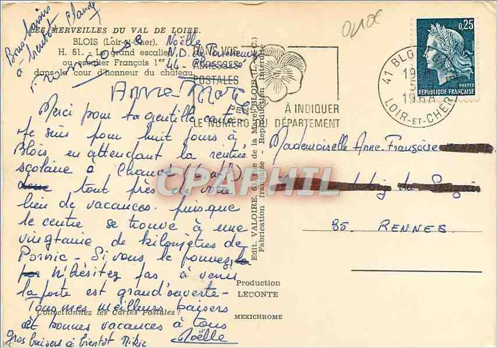 O grande escadário do castelo de Blois — H. 51 — Ed. Valoîre, n° 002 - Verso