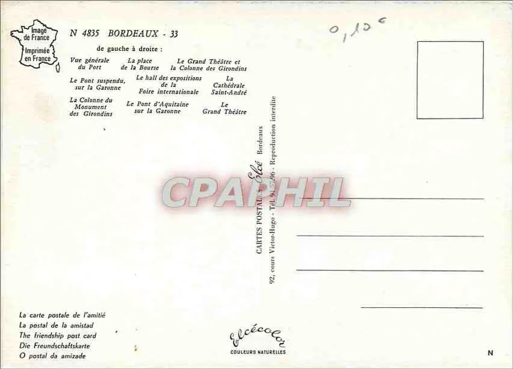 Bordeaux — Panoramablick — Verlag Élécolon, Nr. 4835 - Rückseite