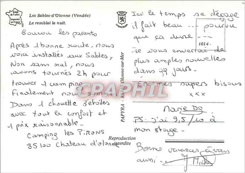 Les Sables-d'Olonne (Vendée) — O remblai à noite — editor Lioncolor, n° PAPYRA-85100 - Verso