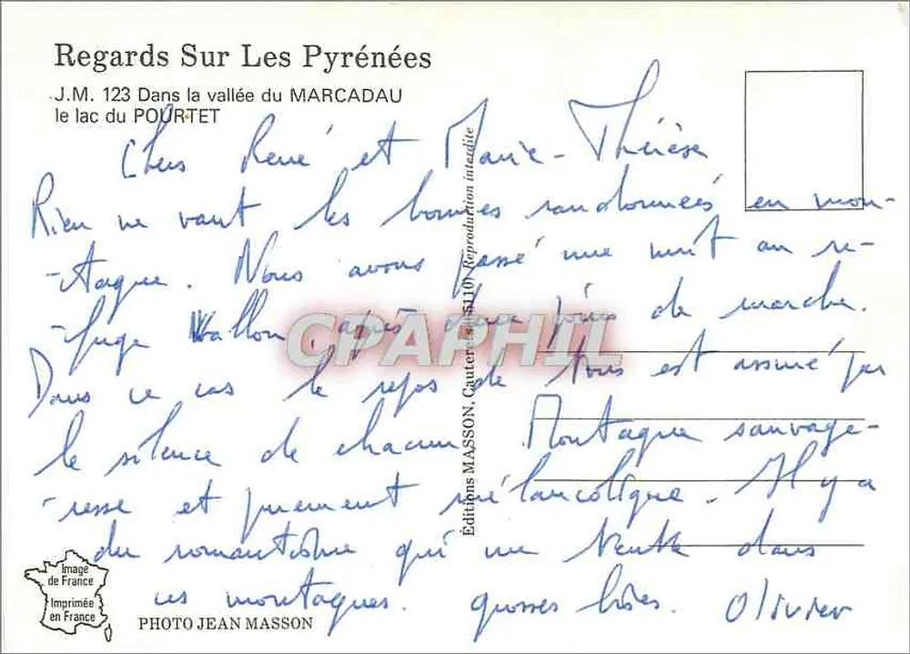Lac du Pourtet — Pyrénées — Éditions Masson, n°123 - Rückseite