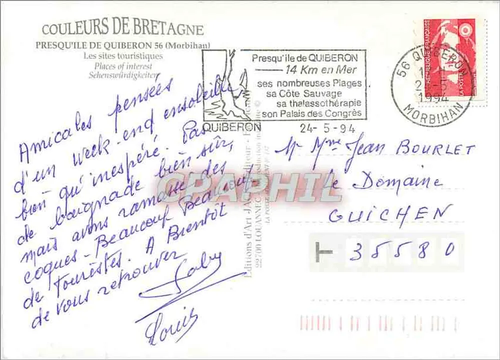 La Presqu'île de Quiberon — Couleurs de Bretagne — Verlag Art-Jean Lohannic, n° 56 - Rückseite