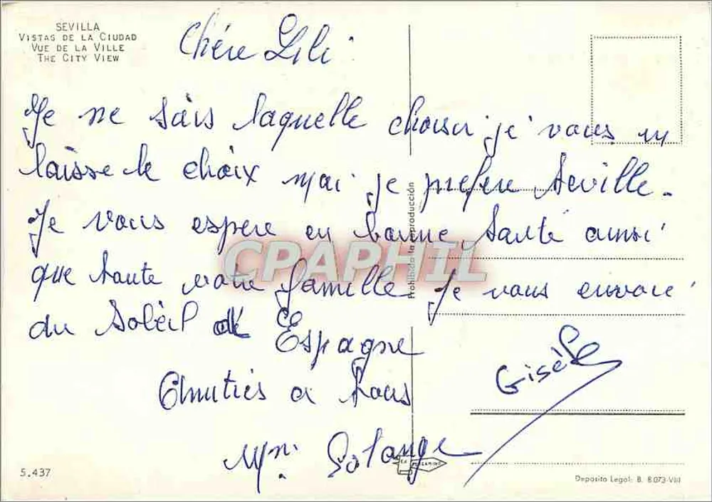 Sevilha — Vista da cidade — Depósito Legal B. 8.073.VIII - Verso