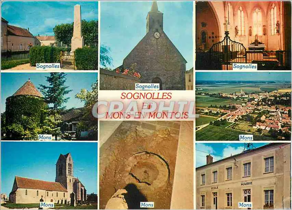 Sognolles y Mons-en-Montois — vista panorámica y monumentos — editor desconocido - Anverso