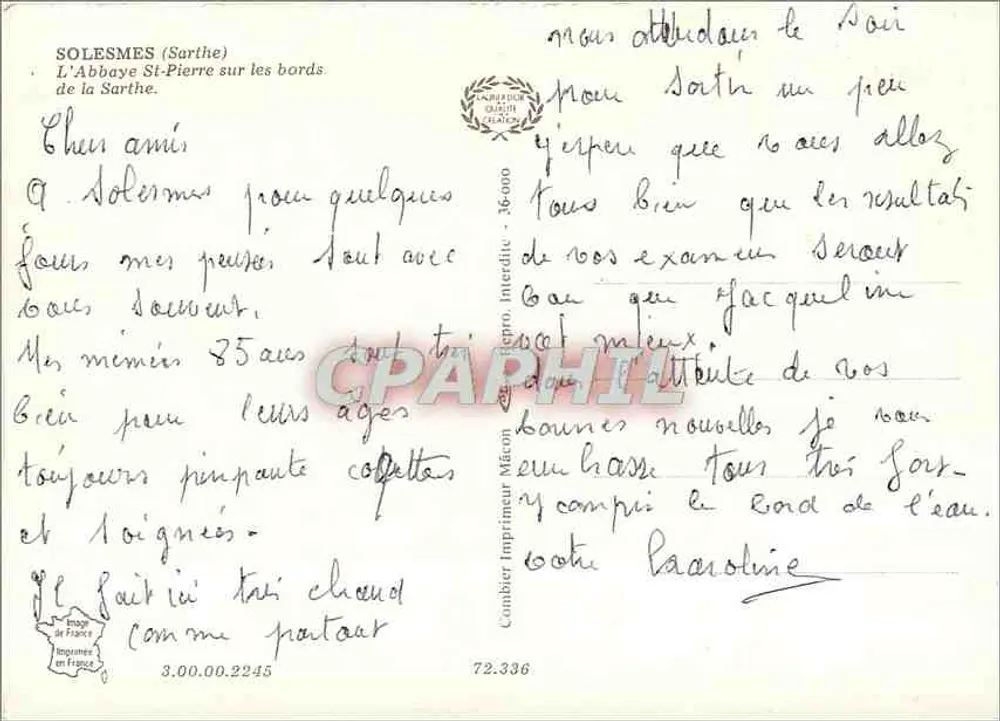 Abtei Saint-Pierre de Solesmes — Sarthe — Drucker Micon - Rückseite