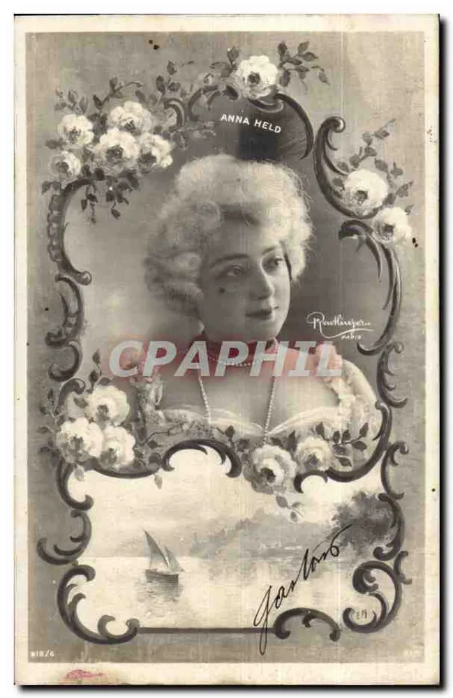 Anna Held — Porträt in Rosenrahmen — Reutlinger, Paris - Vorderseite